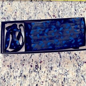 After Six Formal Wear Satin Black &Blue Bow Tie & Cummerbund Box Set